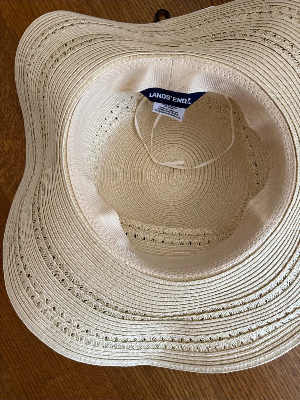 Lands' End Cream Straw Sun Hat with Decorative Tie